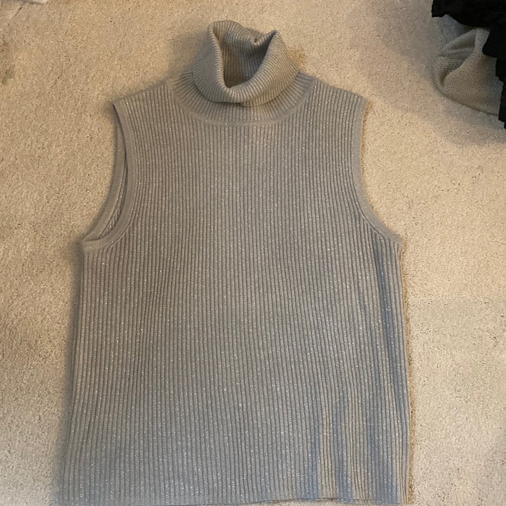 Joseph A silver with sparkles sleeveless turtleneck. Size large. Like new.